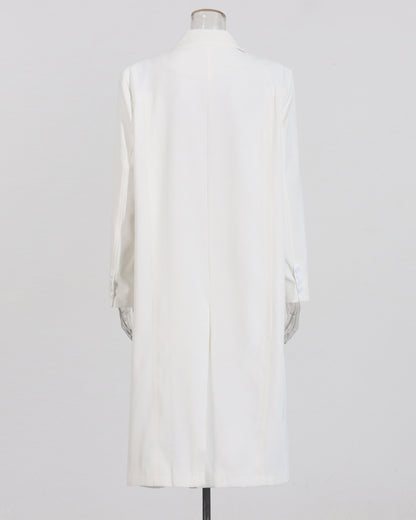 White Double-Breasted Longline Blazer Coat