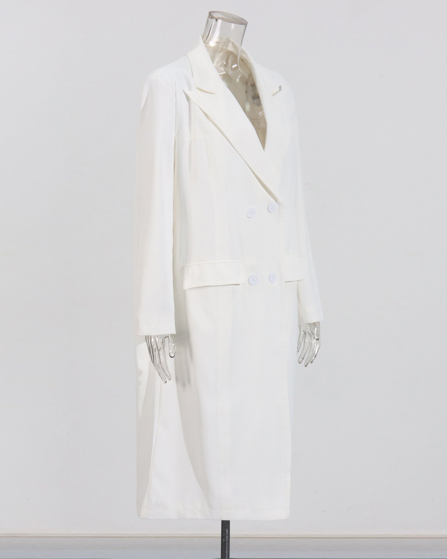 White Double-Breasted Longline Blazer Coat