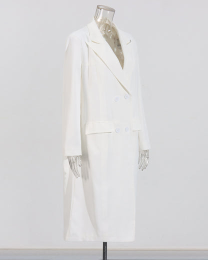 White Double-Breasted Longline Blazer Coat