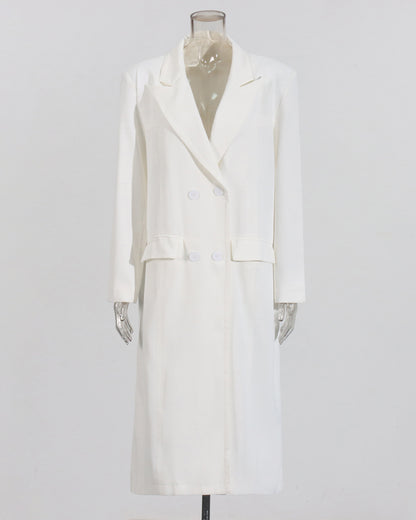 White Double-Breasted Longline Blazer Coat
