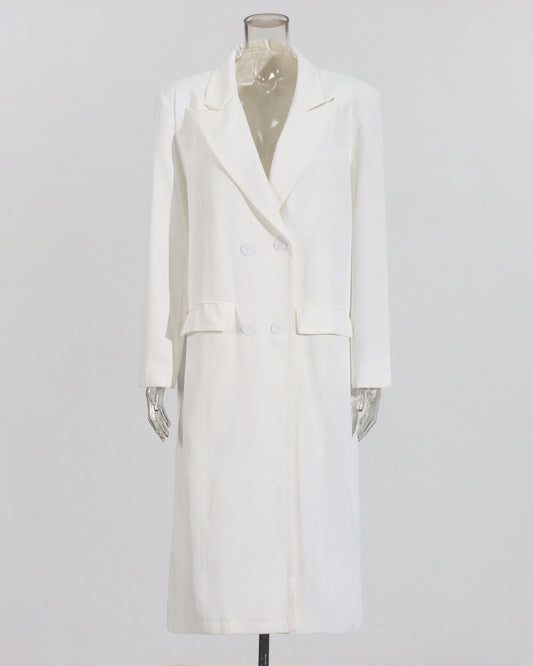 White Double-Breasted Longline Blazer Coat