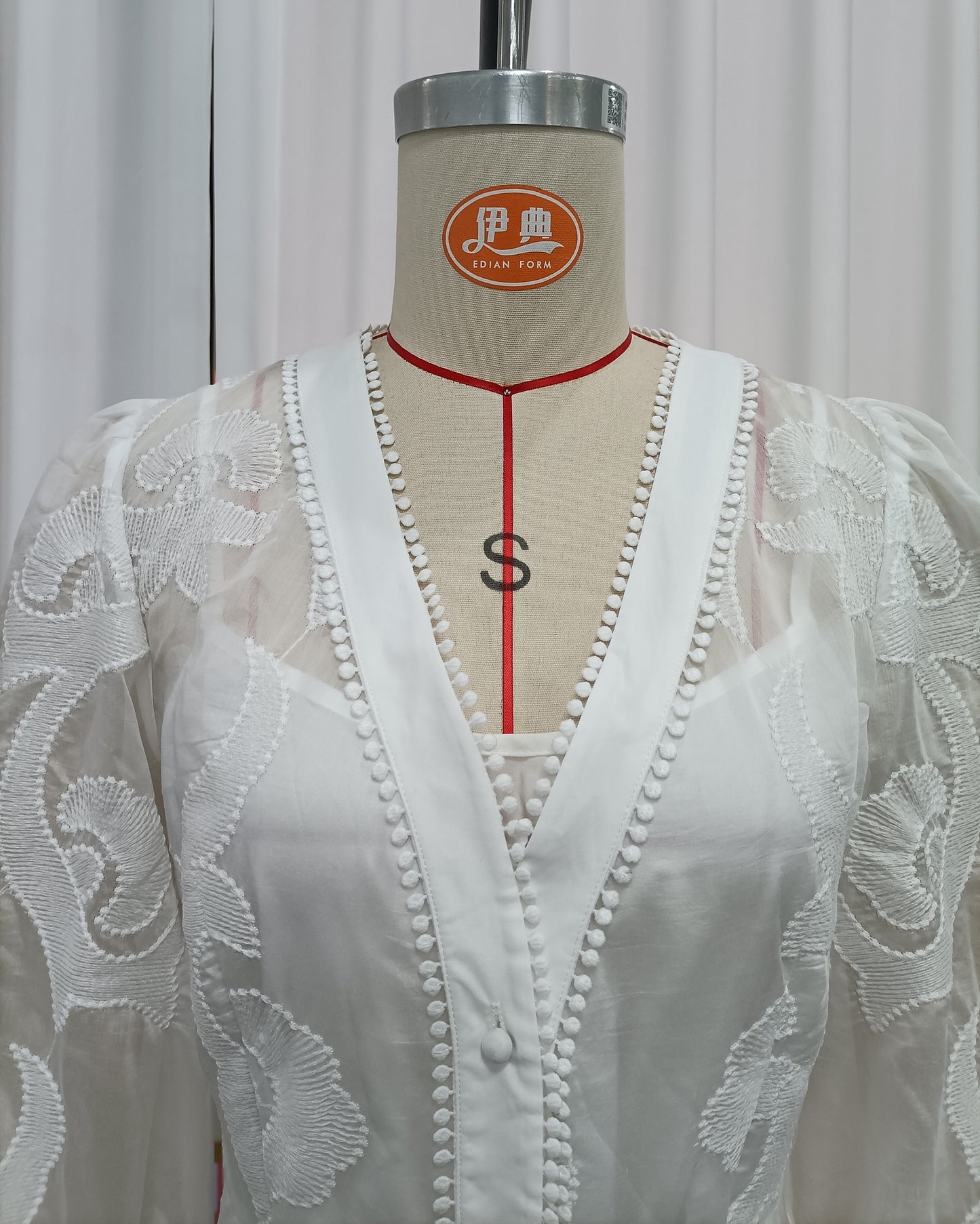 White Embroidered Long Sleeve Maxi Dress