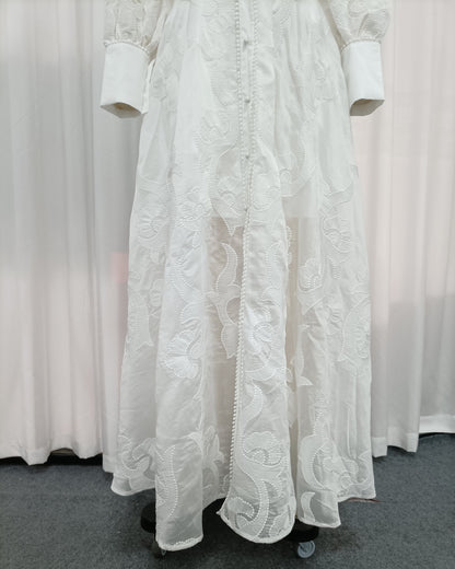 White Embroidered Long Sleeve Maxi Dress
