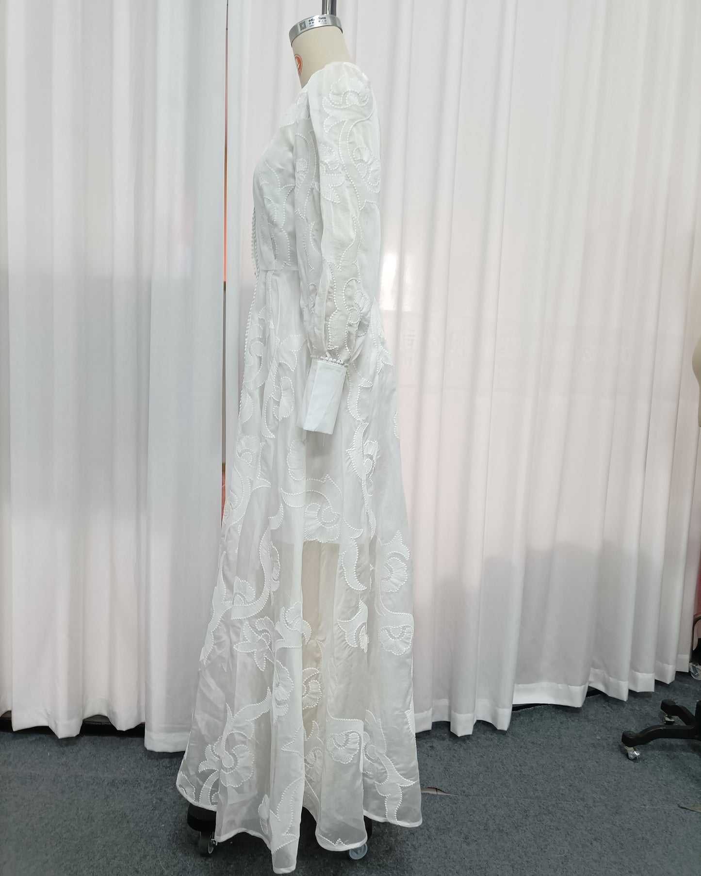 White Embroidered Long Sleeve Maxi Dress