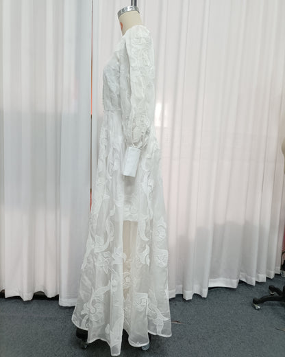 White Embroidered Long Sleeve Maxi Dress