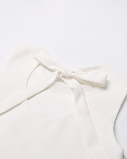 White Feather-Trim Midi Dress