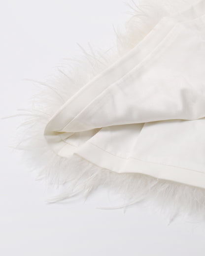 White Feather-Trim Midi Dress