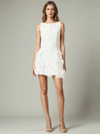 White Floral Appliqué Sleeveless Mini Dress