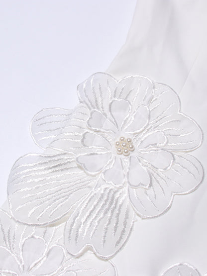 White Floral Appliqué Sleeveless Mini Dress