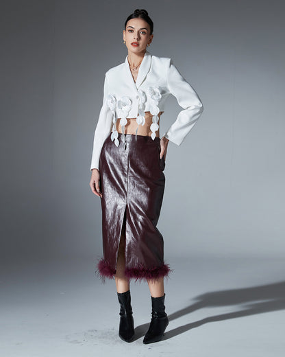 White Floral Applique Two-Tone Blazer