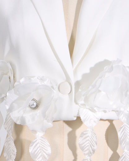White Floral Applique Two-Tone Blazer