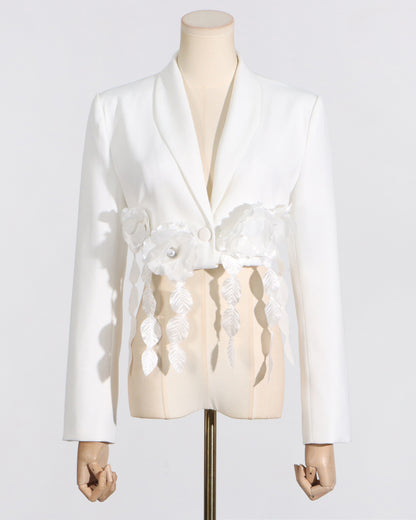 White Floral Applique Two-Tone Blazer
