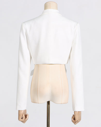White Floral Applique Two-Tone Blazer