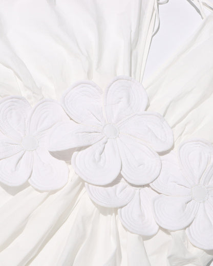 White Floral Applique V-Neck Maxi Dress