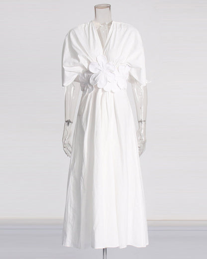 White Floral Applique V-Neck Maxi Dress
