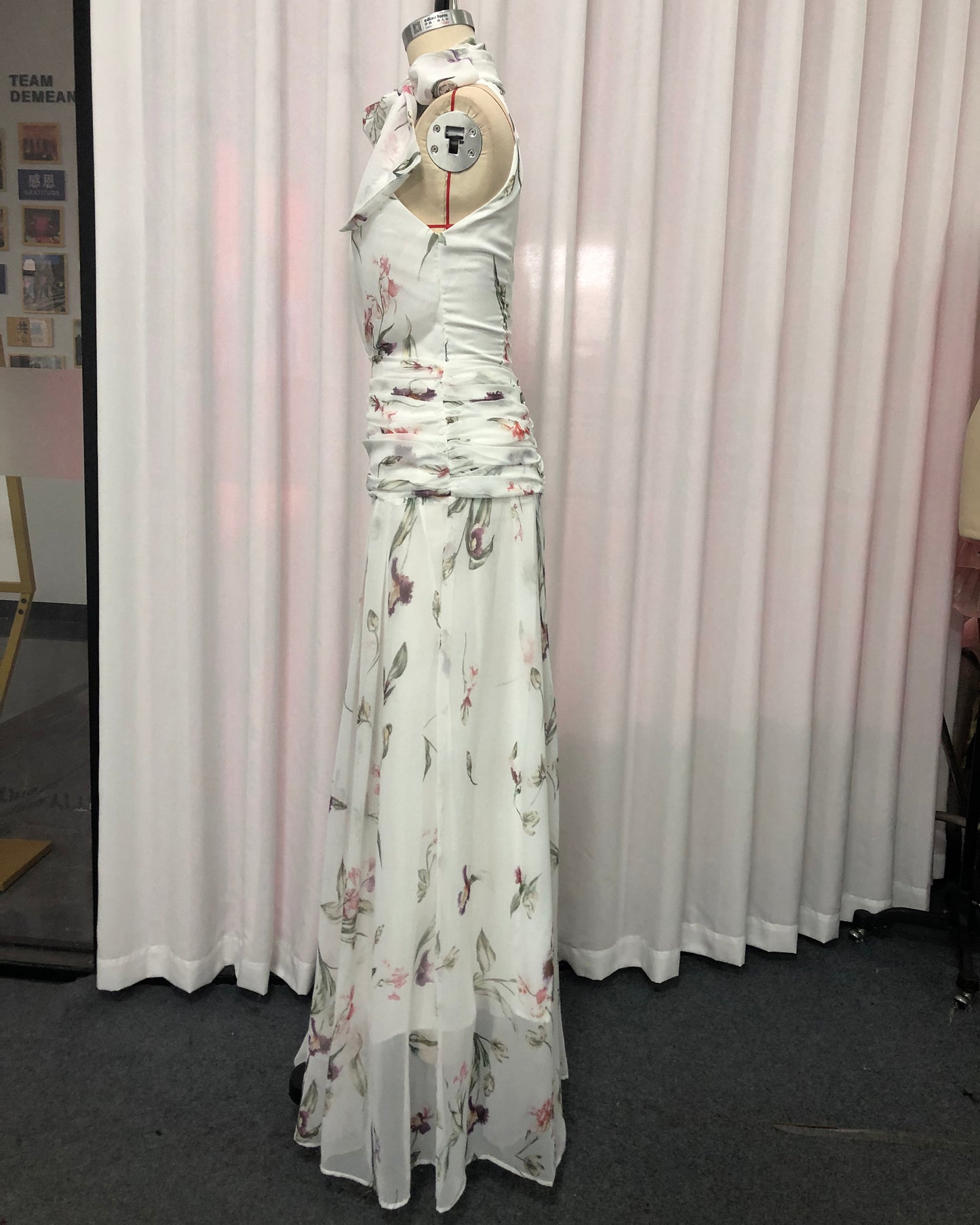 White Floral Halter Tie Maxi Dress