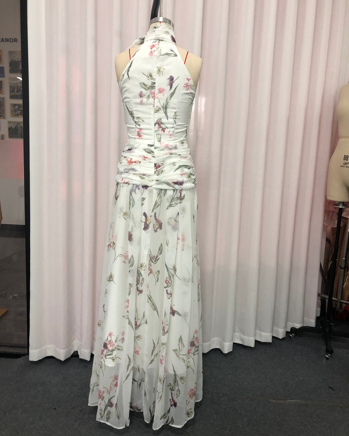 White Floral Halter Tie Maxi Dress