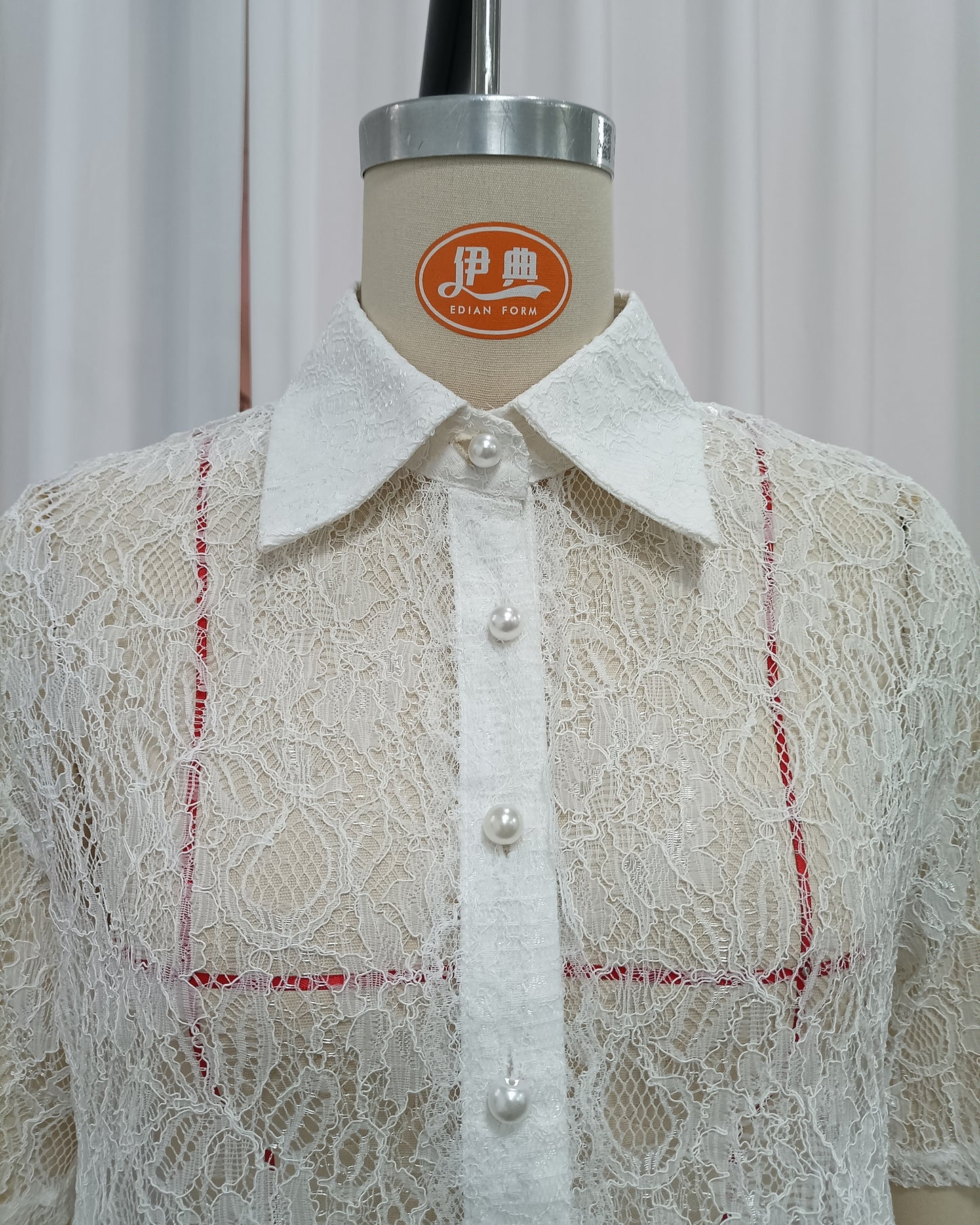White Floral Lace Collar Crop Shirt High Waist Skirt Set