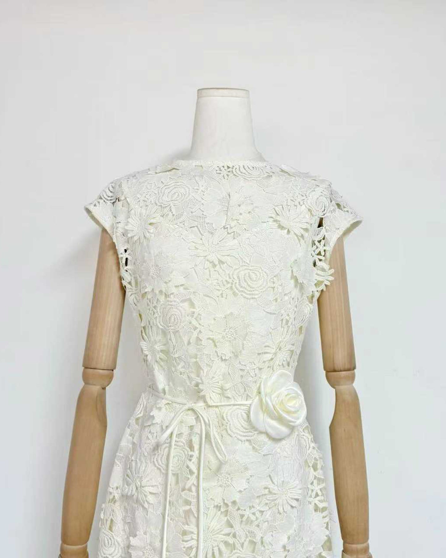 White Floral Lace Midi Dress