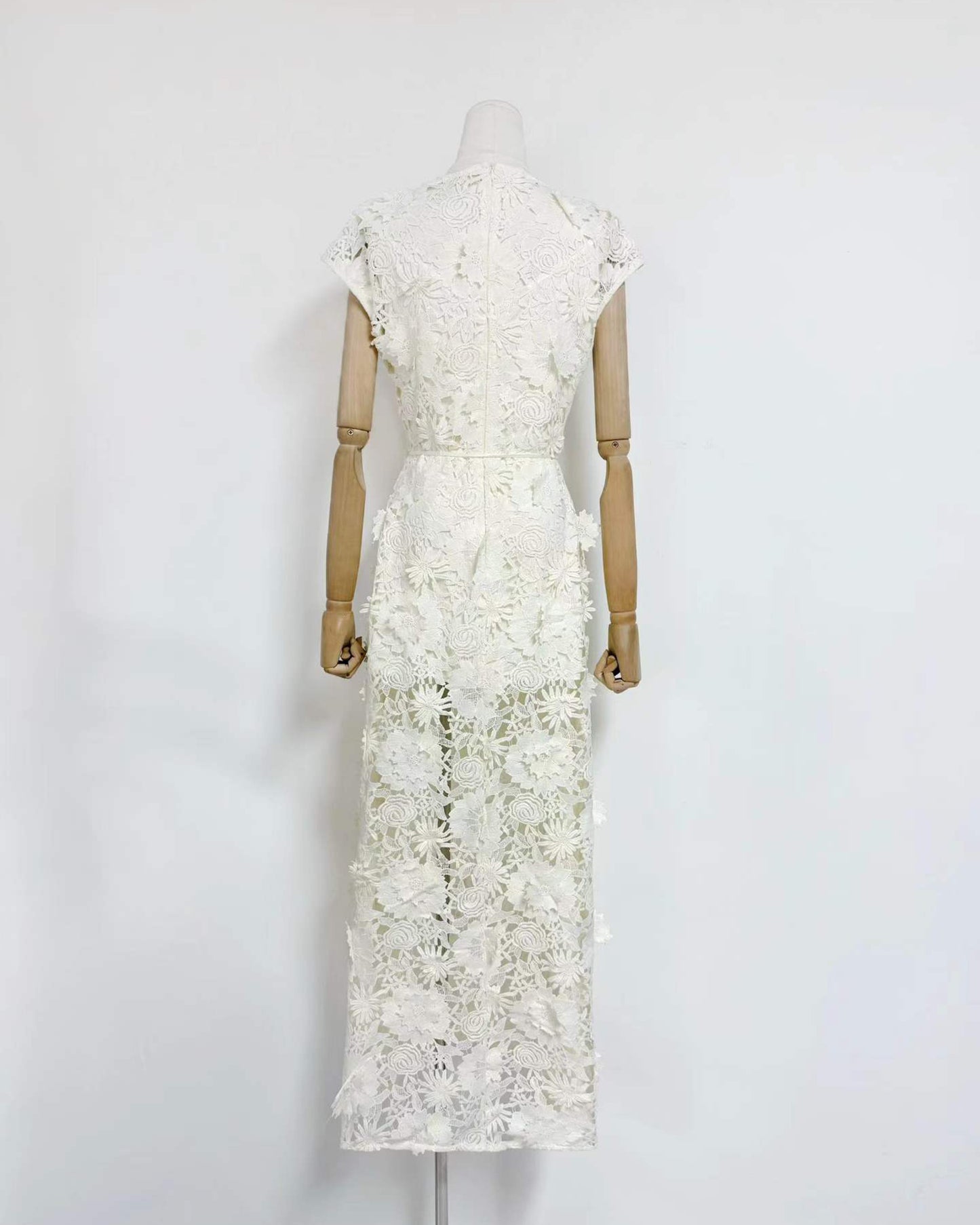 White Floral Lace Midi Dress