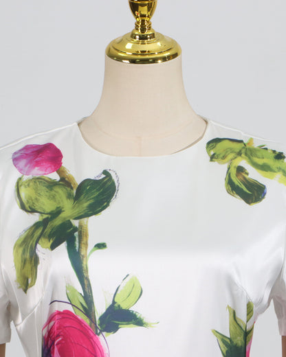 White Floral Print Midi Dress