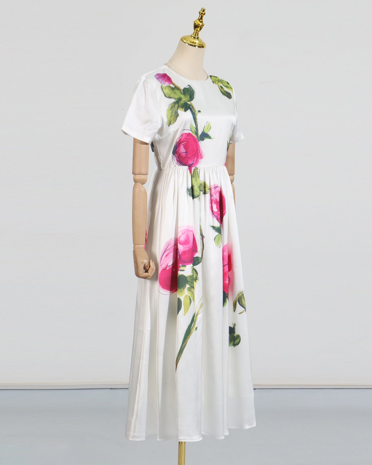 White Floral Print Midi Dress