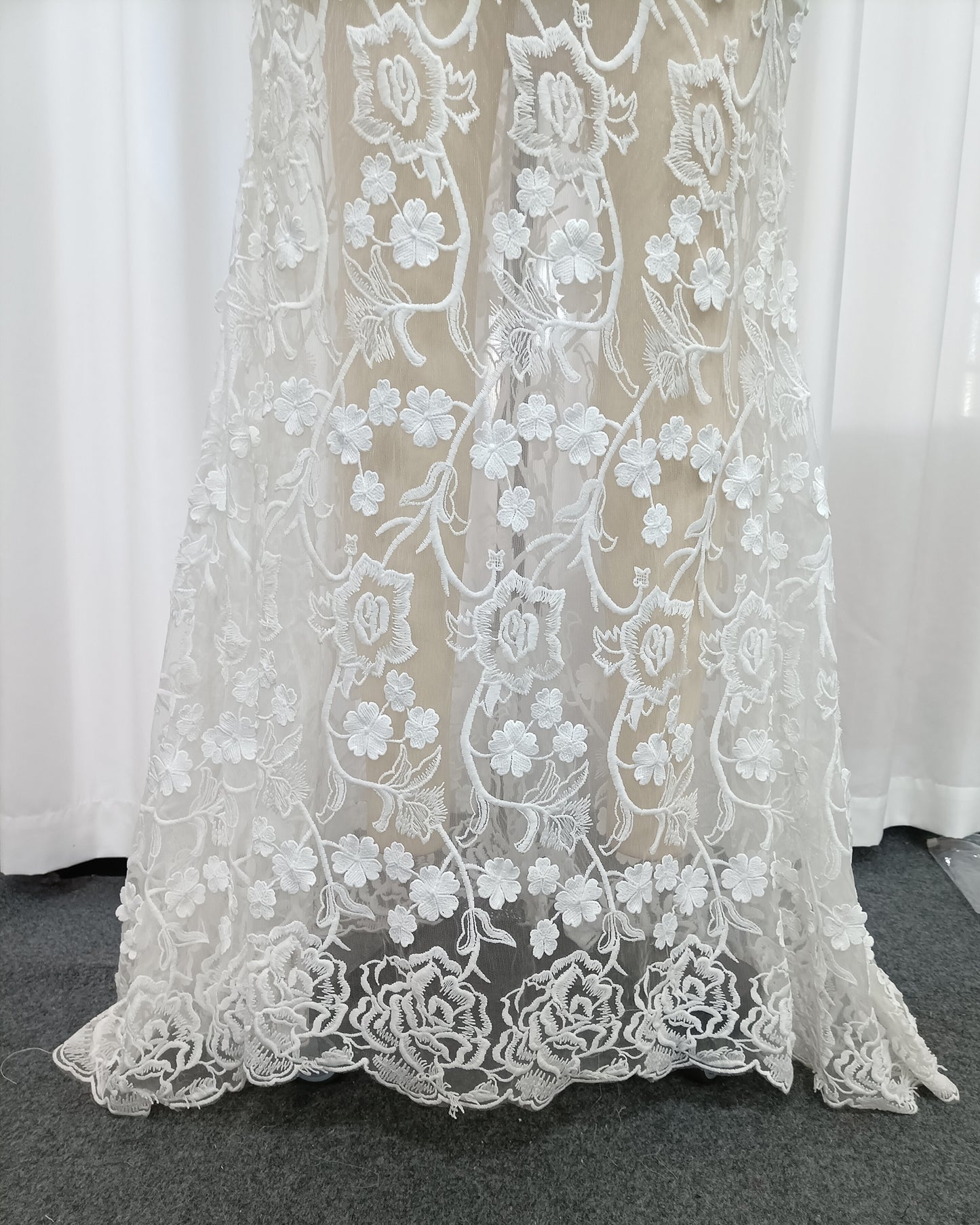 White Halter 3D Floral Lace Mermaid Dress