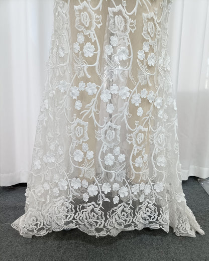 White Halter 3D Floral Lace Mermaid Dress