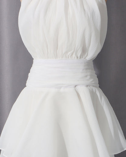 White Halter Bow Mini Dress