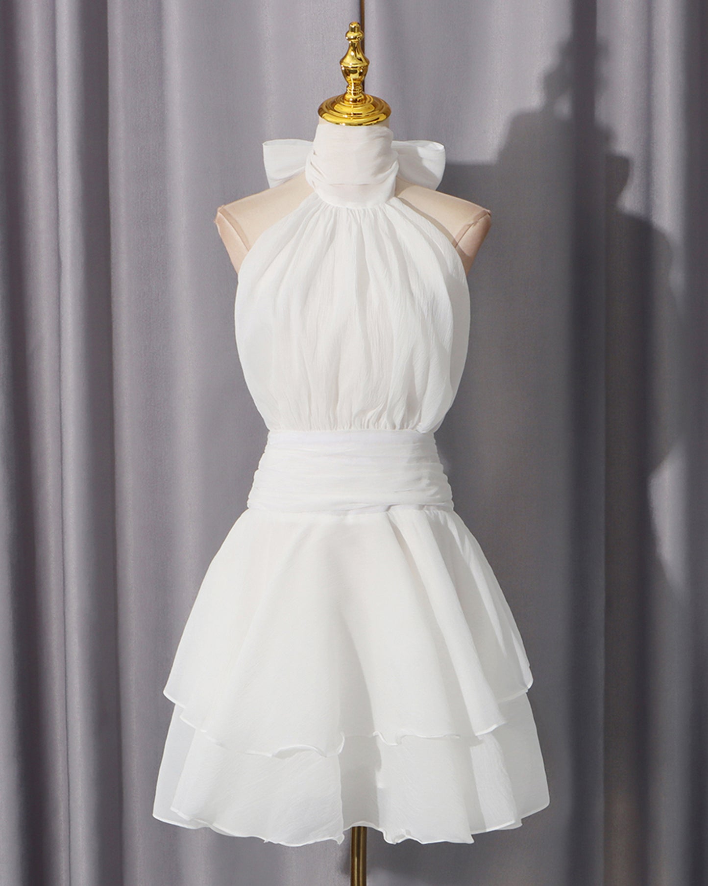 White Halter Bow Mini Dress