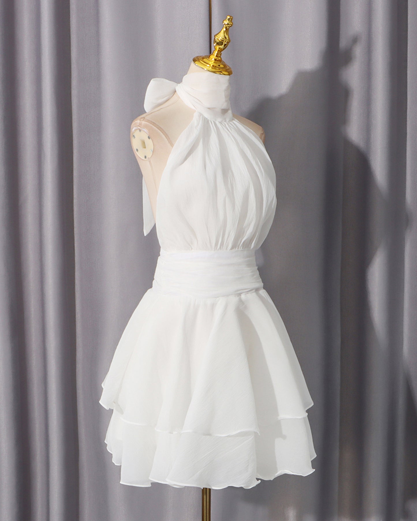 White Halter Bow Mini Dress