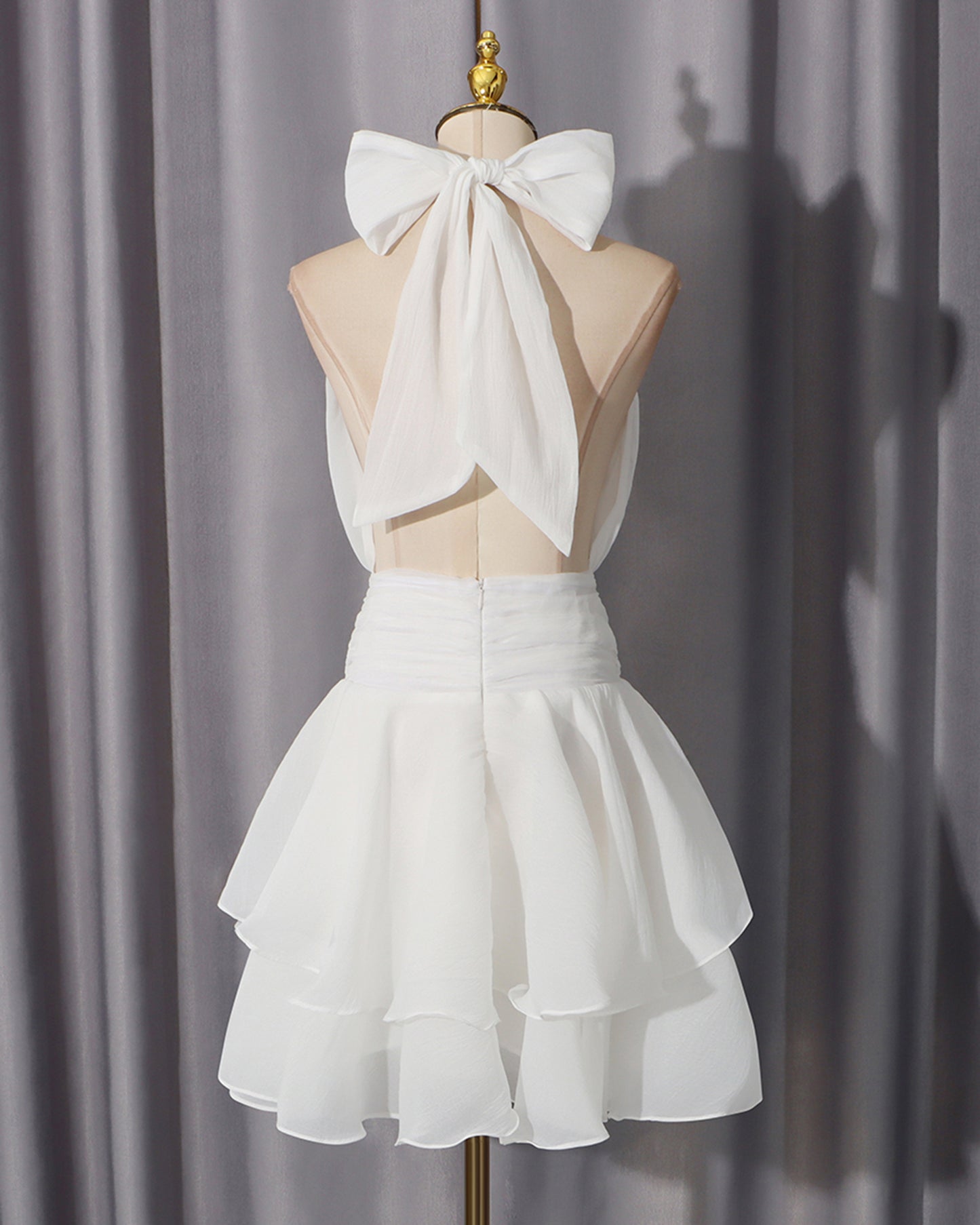 White Halter Bow Mini Dress