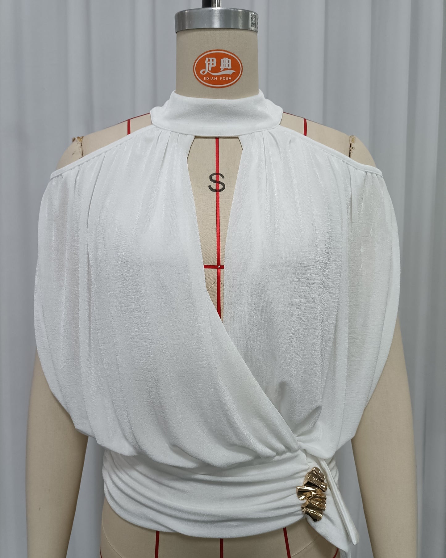 White Halter Cold-Shoulder Wrap Crop Top