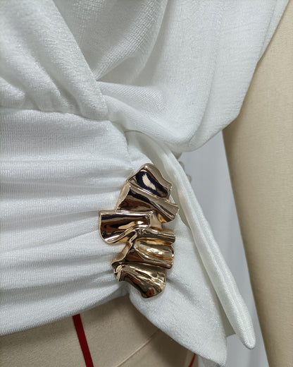 White Halter Cold-Shoulder Wrap Crop Top