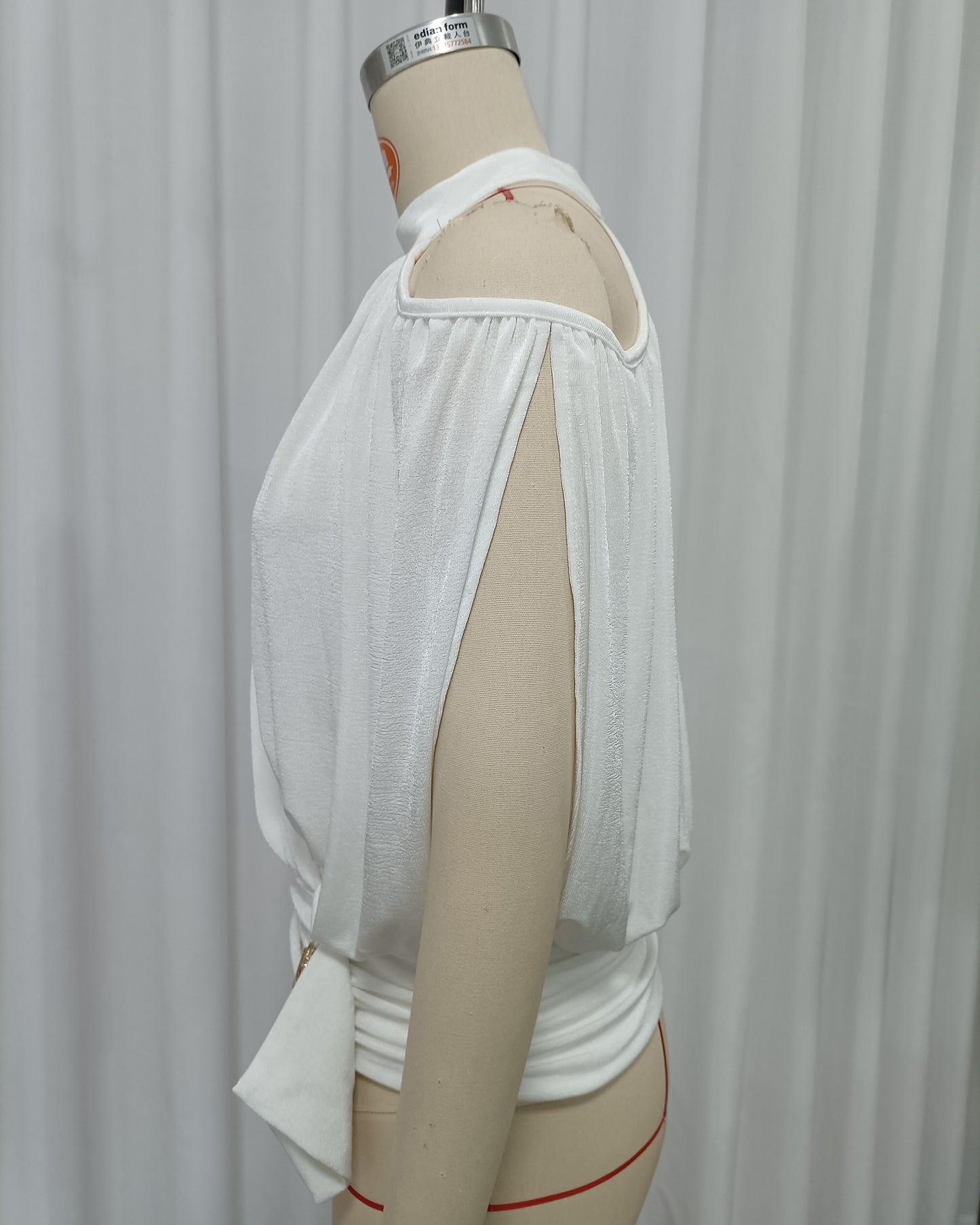 White Halter Cold-Shoulder Wrap Crop Top