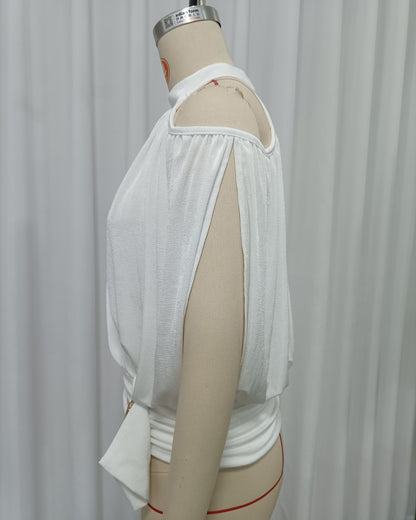 White Halter Cold-Shoulder Wrap Crop Top