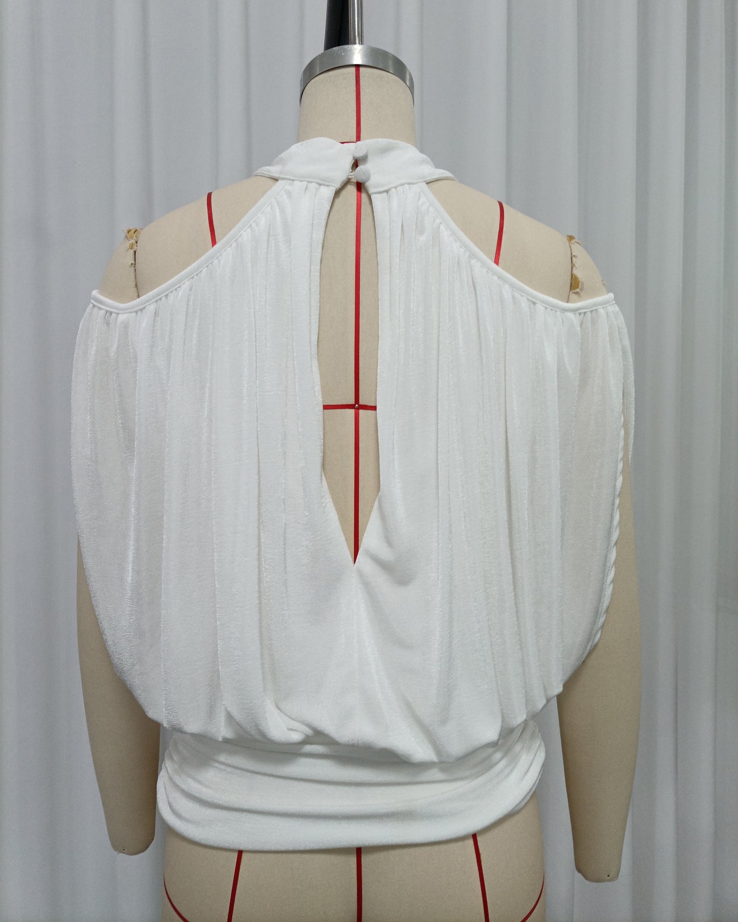 White Halter Cold-Shoulder Wrap Crop Top