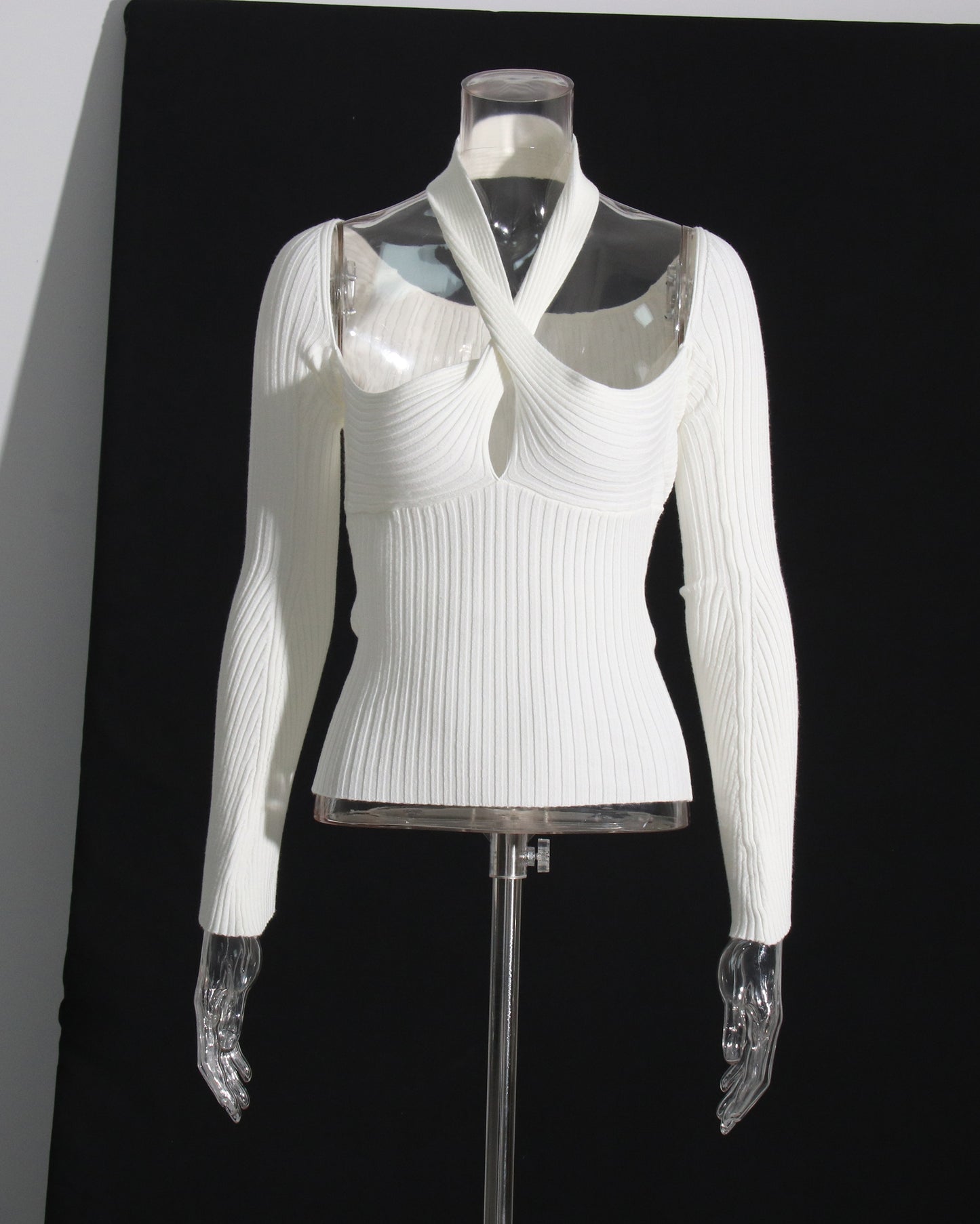 White Halter Cutout Ribbed Top