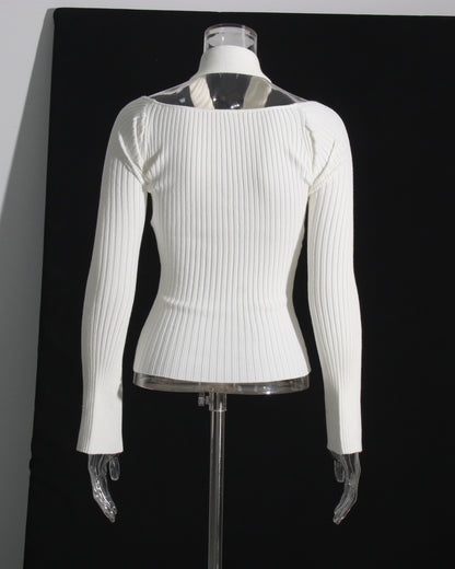 White Halter Cutout Ribbed Top
