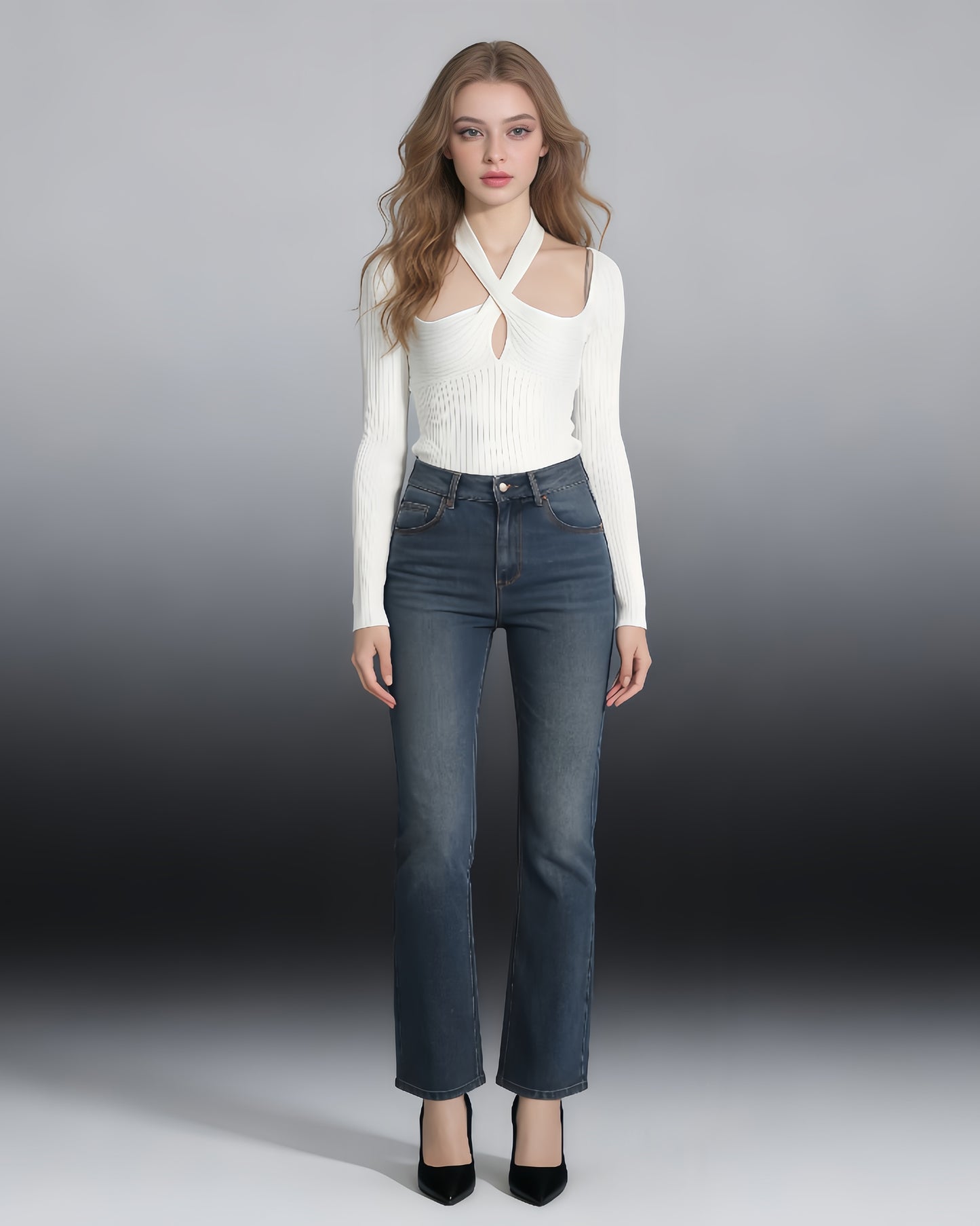 White Halter Cutout Ribbed Top