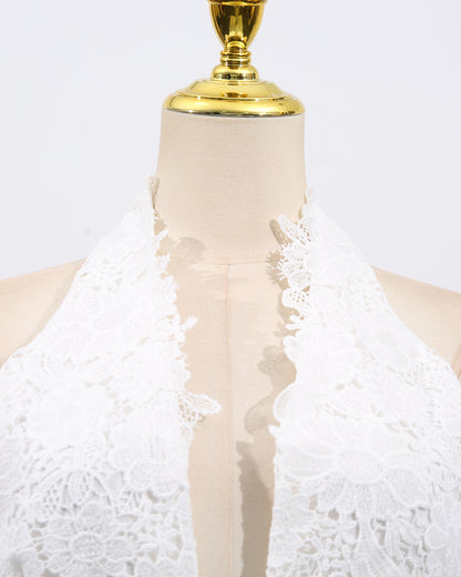 White Halter Lace Tiered Midi Dress