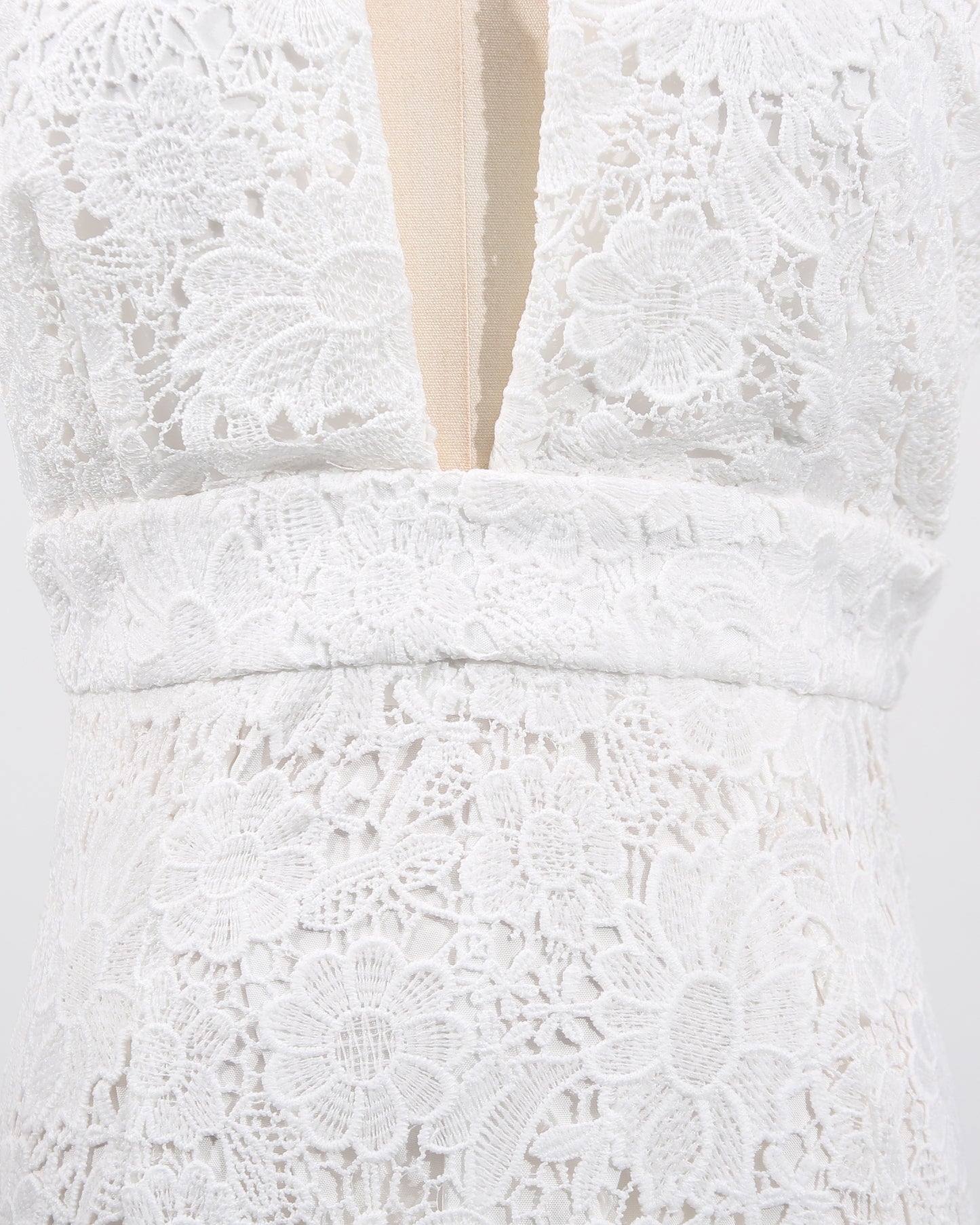 White Halter Lace Tiered Midi Dress