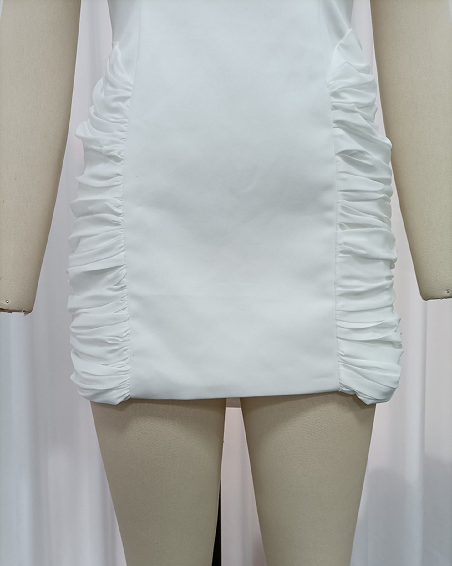 White Halter Neck Ruched Mesh Mini Dress