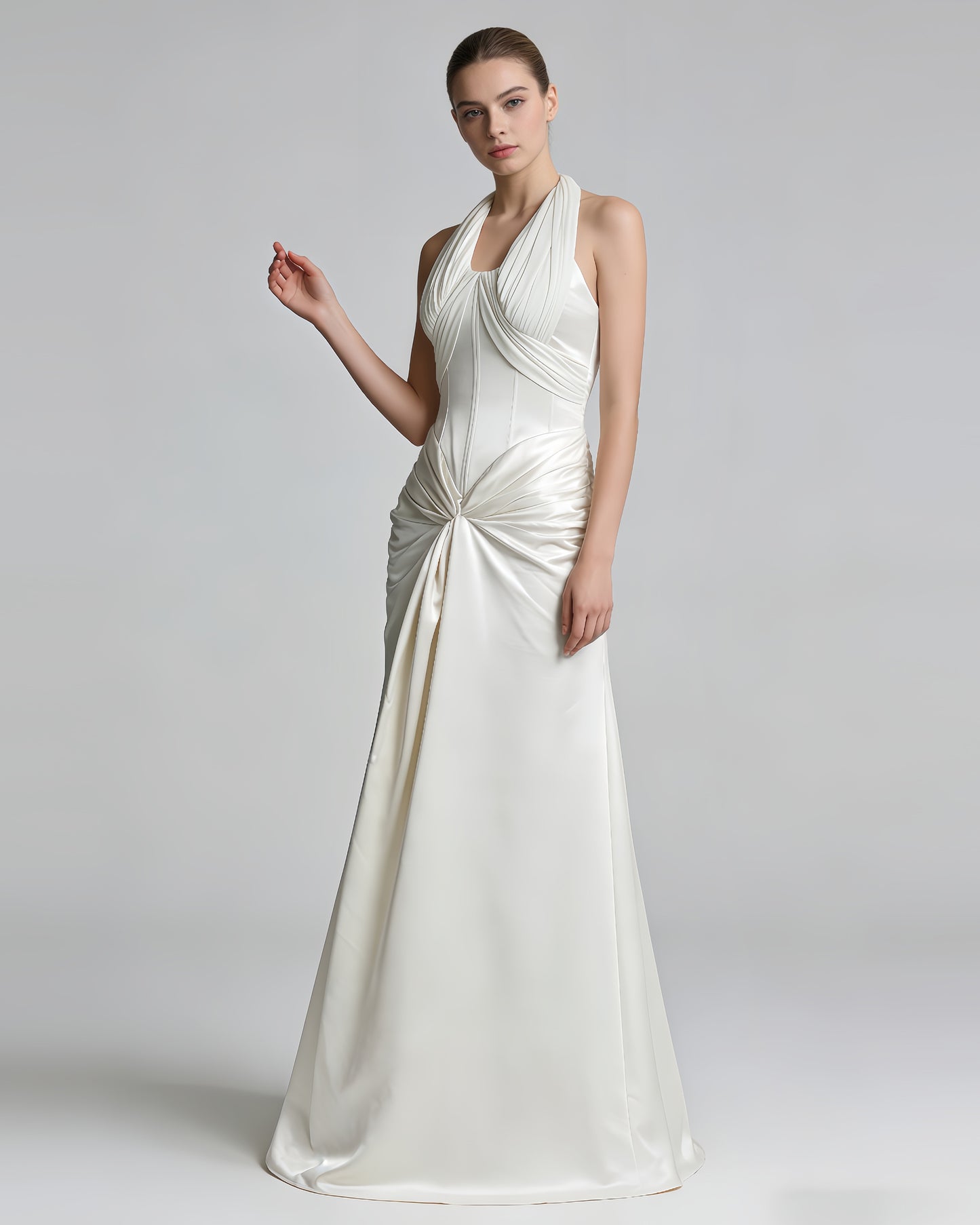 White Halter Twist Knot Shimmer Maxi Dress