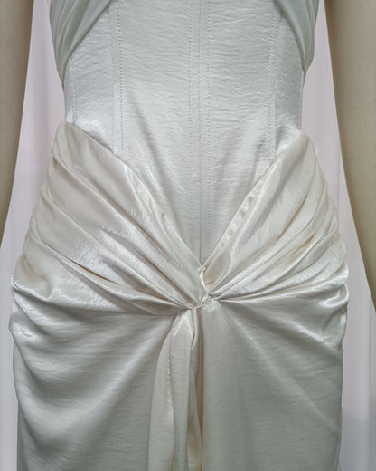White Halter Twist Knot Shimmer Maxi Dress
