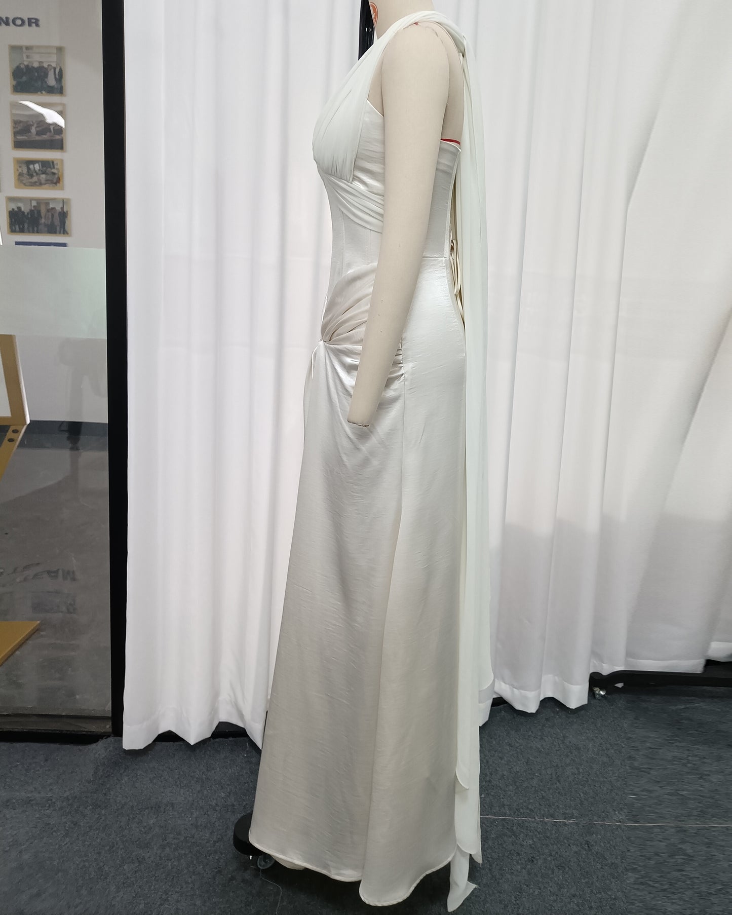 White Halter Twist Knot Shimmer Maxi Dress