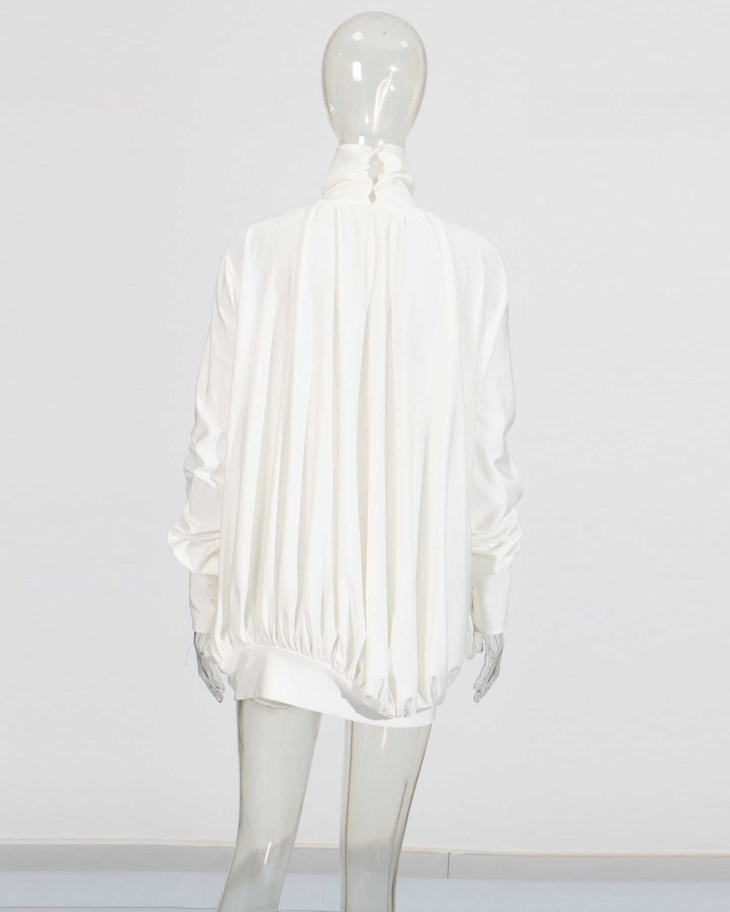 White High-Neck Draped Dress