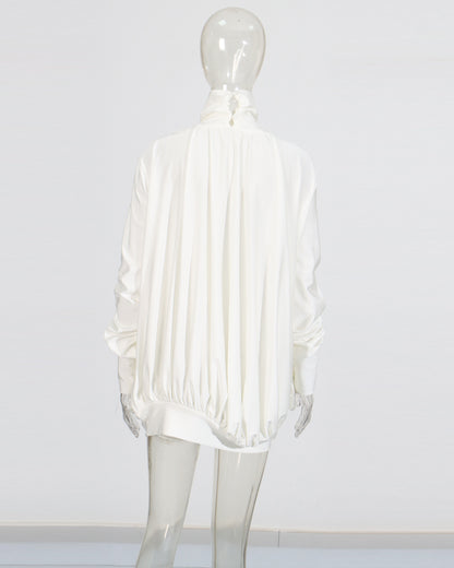 White High-Neck Draped Dress