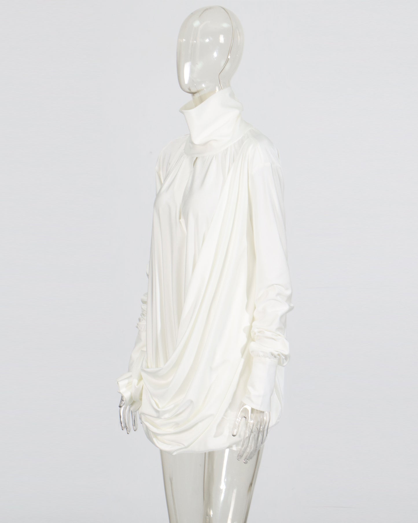 White High-Neck Draped Dress