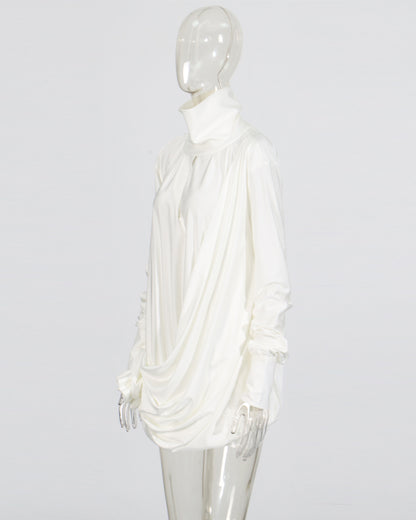 White High-Neck Draped Dress